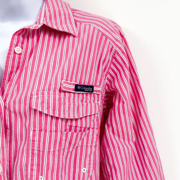 2/$30 Columbia PFG Women’s Super Bonehead Long Sleeve Shirt Top Stripes Pink - Picture 5 of 9
